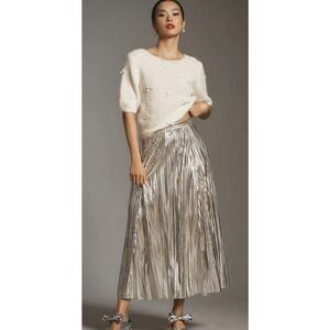 NWOT Anthropologie Maeve Eclat Gold Foil Midi Skirt , Sz8, $198 G49